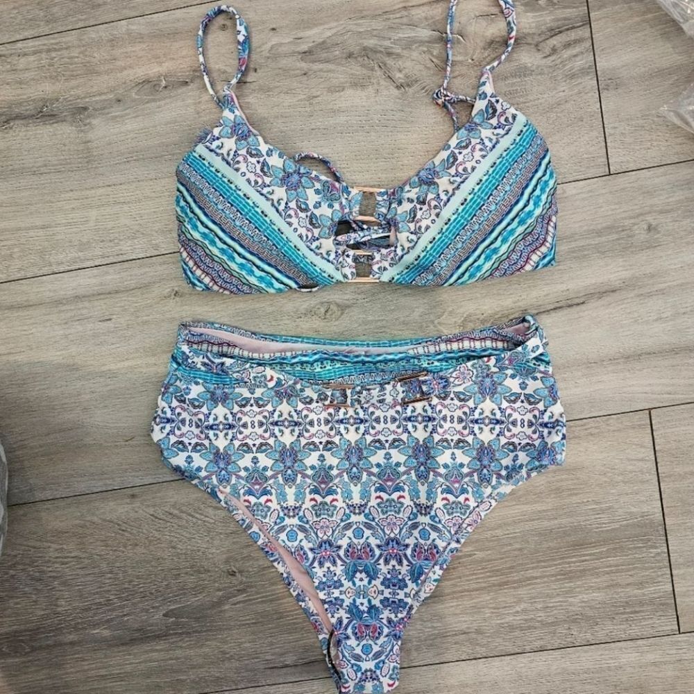 NWT Nanette Lepore Women Iris Bralette Floral Bikini Top & High Waist Bottom Set
